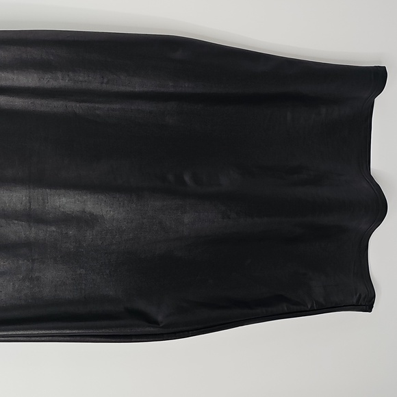 Black Leather-look Fitted Bodycon Grunge Dress Back Slit Stretchy Sexy Vamp Sz:L - Picture 5 of 9